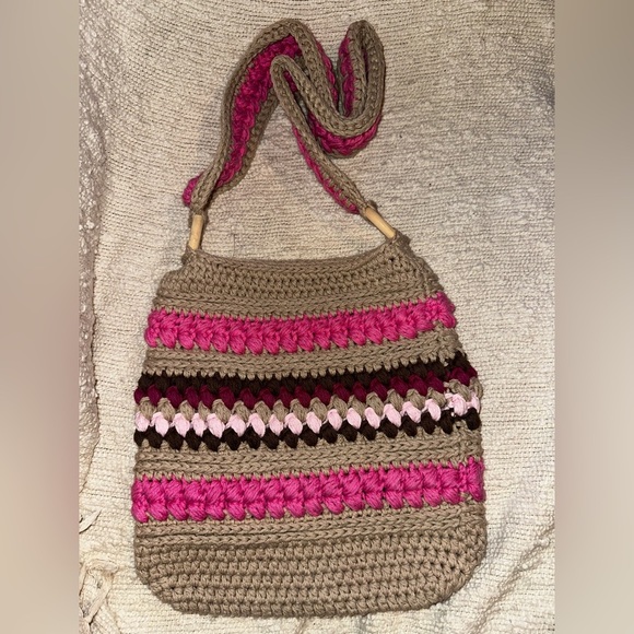 NWT Handcrafted Pink and Tan Crochet Crossbody Bag - Picture 4 of 13